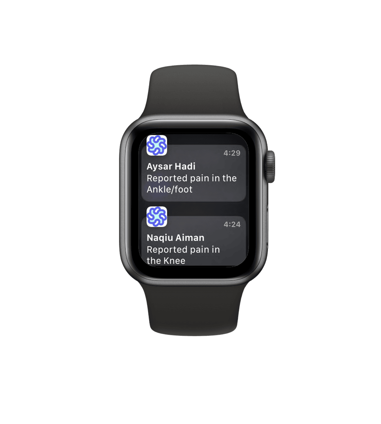 IUVO pain alerts on Apple Watch: two players reported pain in the ankle and the knee